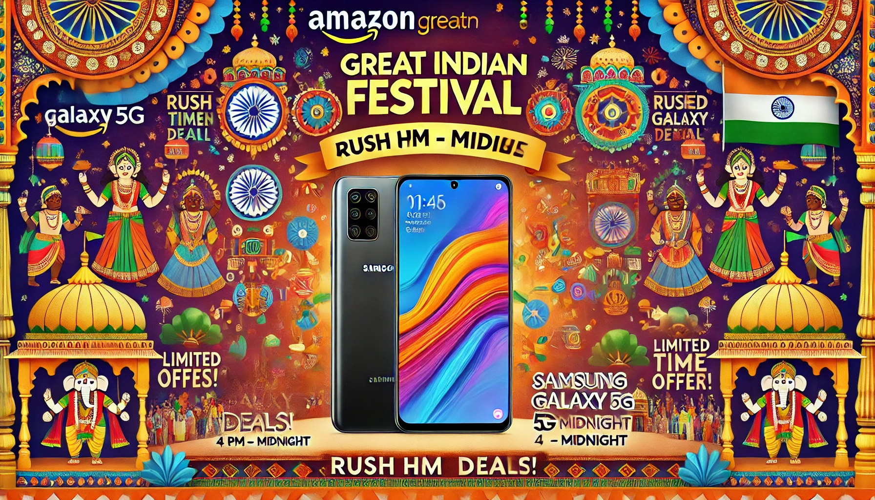 Amazon Great Indian Festival - Rush Hour Deals (4 PM - Midnight) on Samsung Galaxy 5G Smartphone