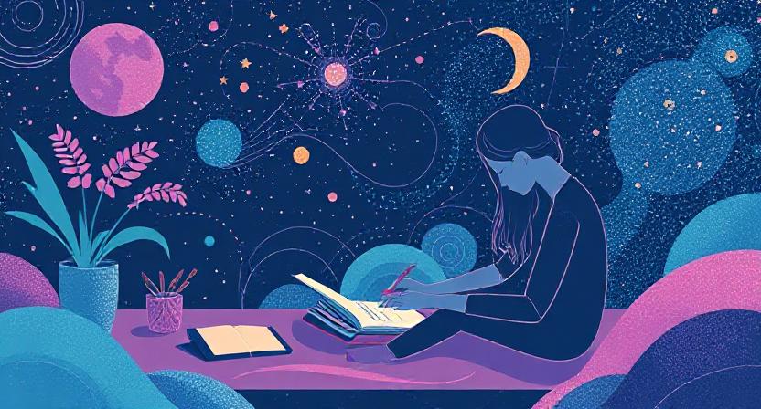 Smartphone screen showing Dream Story Live journaling interface with AI prompts.