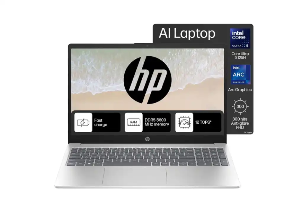 HP thin and light laptop model 2025 in silver finish