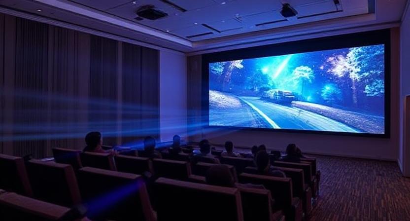 LED multimedia projector in Indian living room