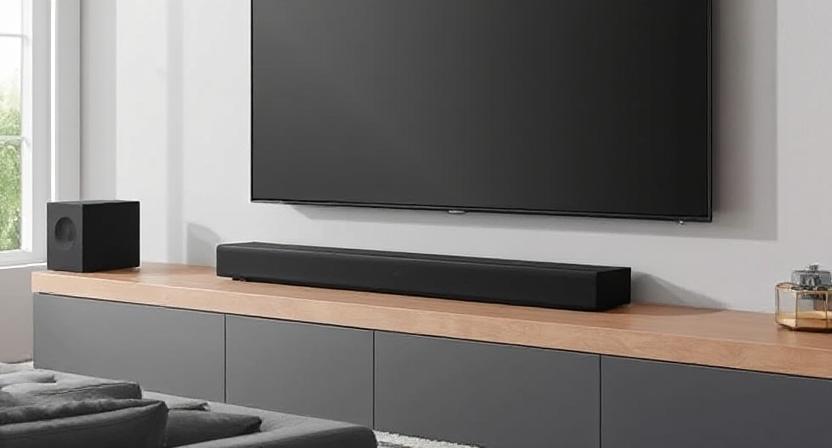 Top Dolby Atmos soundbars in a modern living room delivering cinematic, immersive, room-filling audio experience