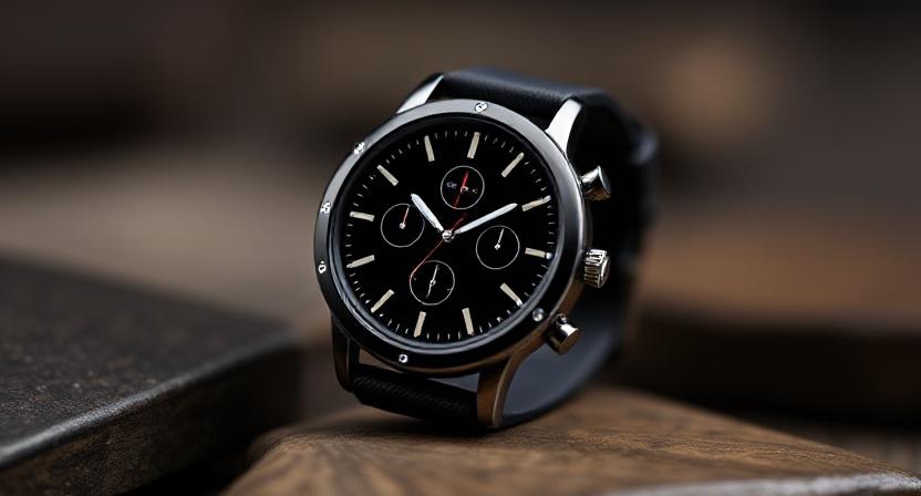 Stylish round dial smartwatch in 2025 on a wooden table
