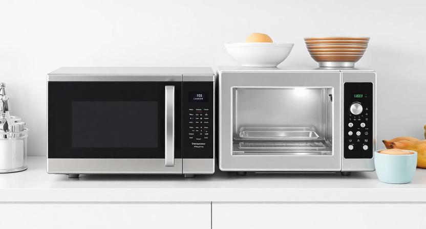 Sleek Smart Microwave Oven on a Modern Kitchen Countertop for Intelligent Cooking and Quick Recipes.