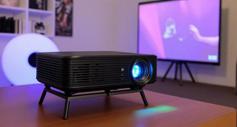 Mini Outdoor Movie Projector with Auto-focus and Built-in Battery for 4k Camping Cinema or Portable Business Presentation.