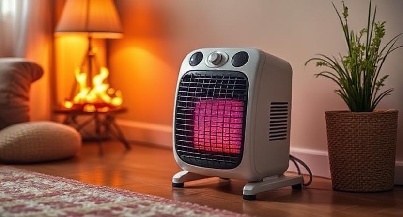 Budget-friendly Portable Quartz Fan Heater for Small Rooms, Priced Under 1000 Rupees. Energy-efficient Winter Solution.