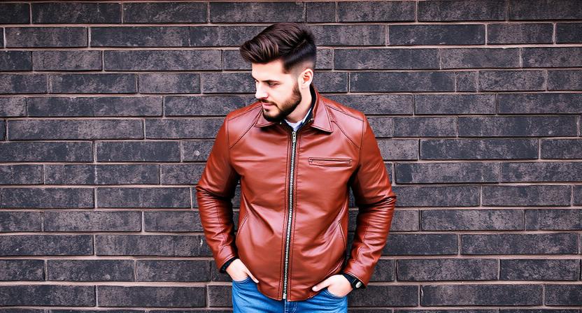 Close-up of Black Shearling-lined Biker Leather Jacket, Premium Durable Winter Menswear.
