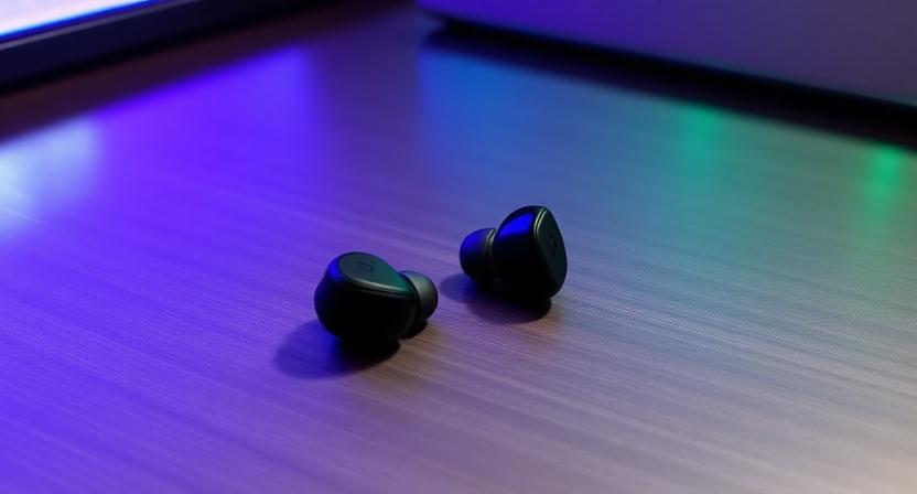 Pair of Sleek, Black Wireless Earbuds and Charging Case with Subtle Led Light, Emphasizing Active Noise Cancellation (anc) and Comfortable Fit for Maximum Focus.