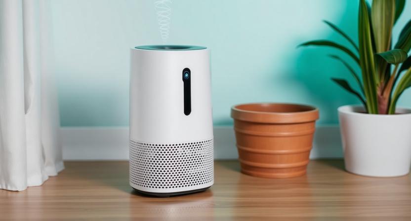 Modern design true hepa h13 air purifier unit displayed in a quiet, sunlit living room. affordable air quality solution under ₹20000.