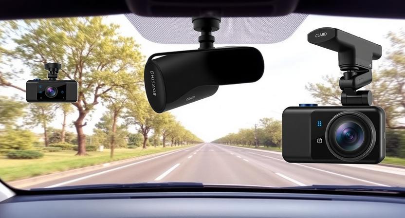 Compact 4k Dual-channel Dash Cam Mounted on a Car Windshield Showing Nightpulse Vision.