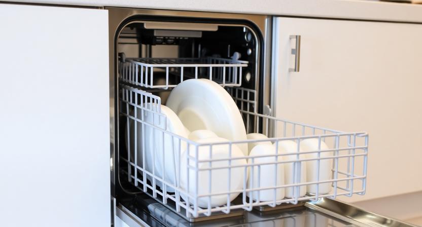 Modern Stainless Steel Smart Dishwasher with Ai-driven Wash Sensors and Zeolith Drying Technology, Featuring an Adjustable Third Rack for Flexible Loading in a 2026 Minimalist Kitchen.