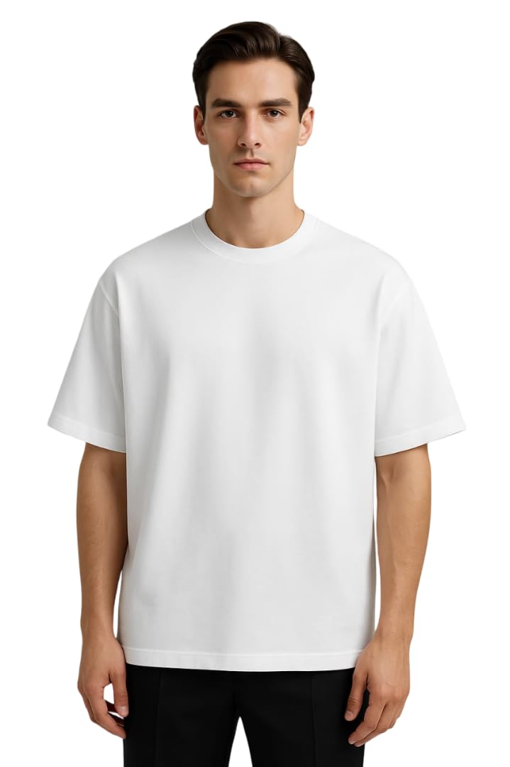 Vel Plain Supercombed 100% Pure Lightweight Cotton Oversized Baggy Fit Drop Shoulder Half Sleeves Round Neck Solid Pure 100% Cotton T-shirt for Men