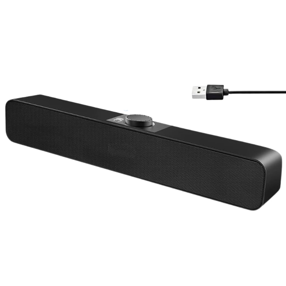 Drumstone [ 15 Years Warranty Usb Powered Computer Speaker Soundbar | 20w Stereo Output, 6h Playtime, Plug & Play | Slim Design for Desktop, Laptop, Pc, Mobile & Multi-device Compatibility