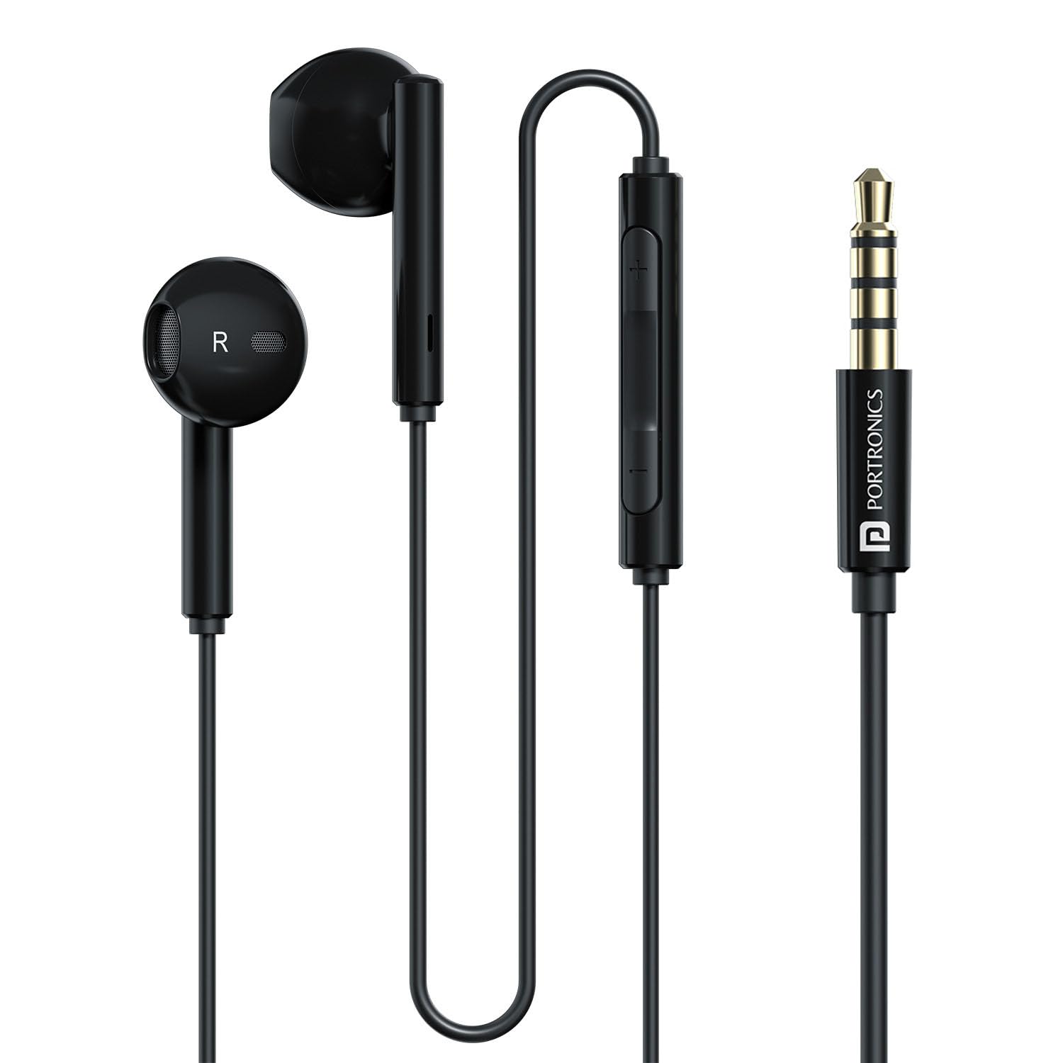 Portronics Conch Theta a in Ear 3.5mm Wired Earphones with in Line Hd Mic, Powerful Audio, 14.2mm Dynamic Driver, Unique Earbuds Design, Tpe Anti Tangle Wire,in Line Controls,wide Compatibility(black)