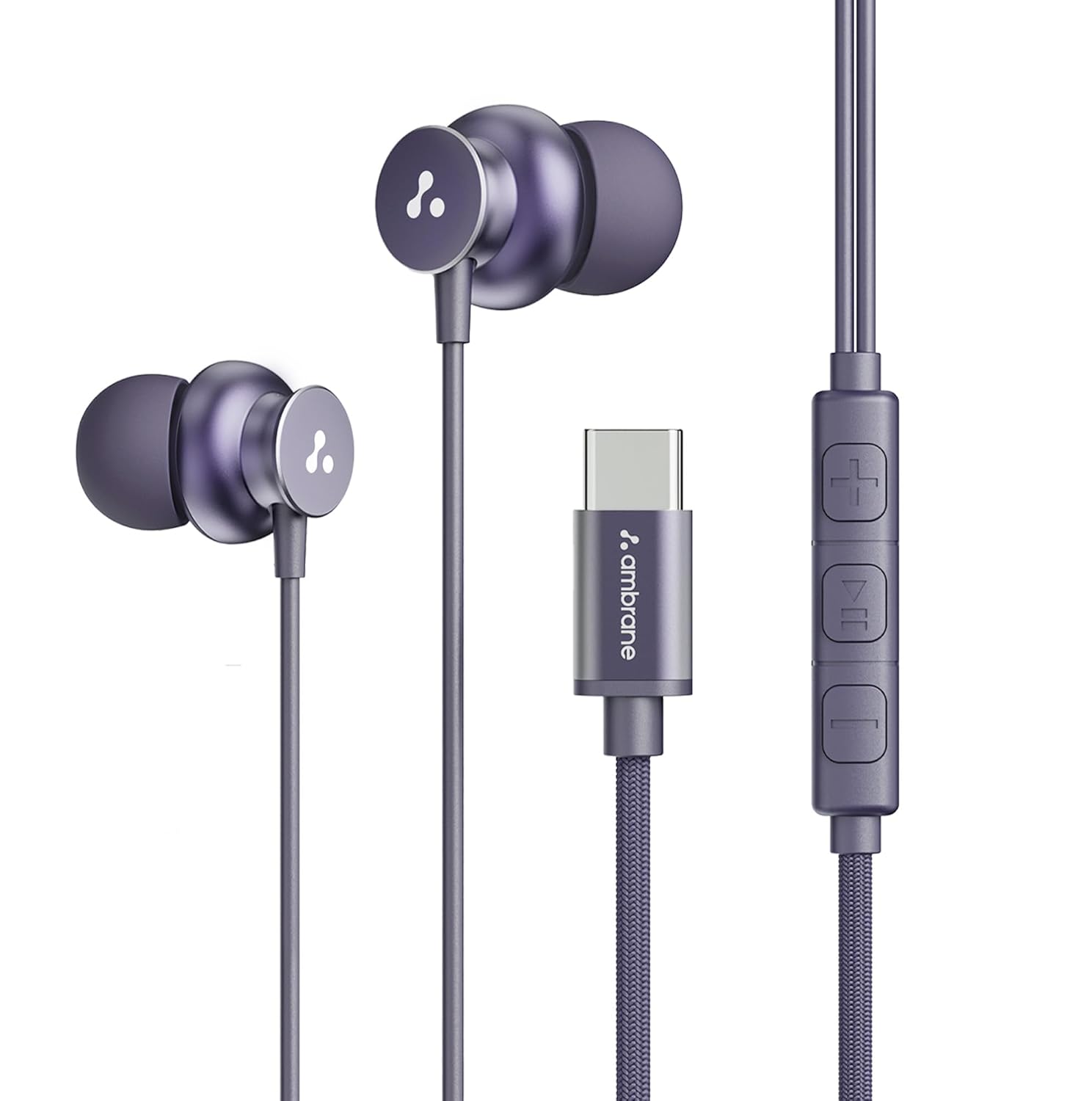 Ambrane Type C Wired in Ear Earphones with In-line Mic for Clear Calling,1.2m Cable,10mm Dynamic Drivers for Boostedbass,control Buttons for Iphone 15,samsung&type C Devices (stringz 38c, Purple)