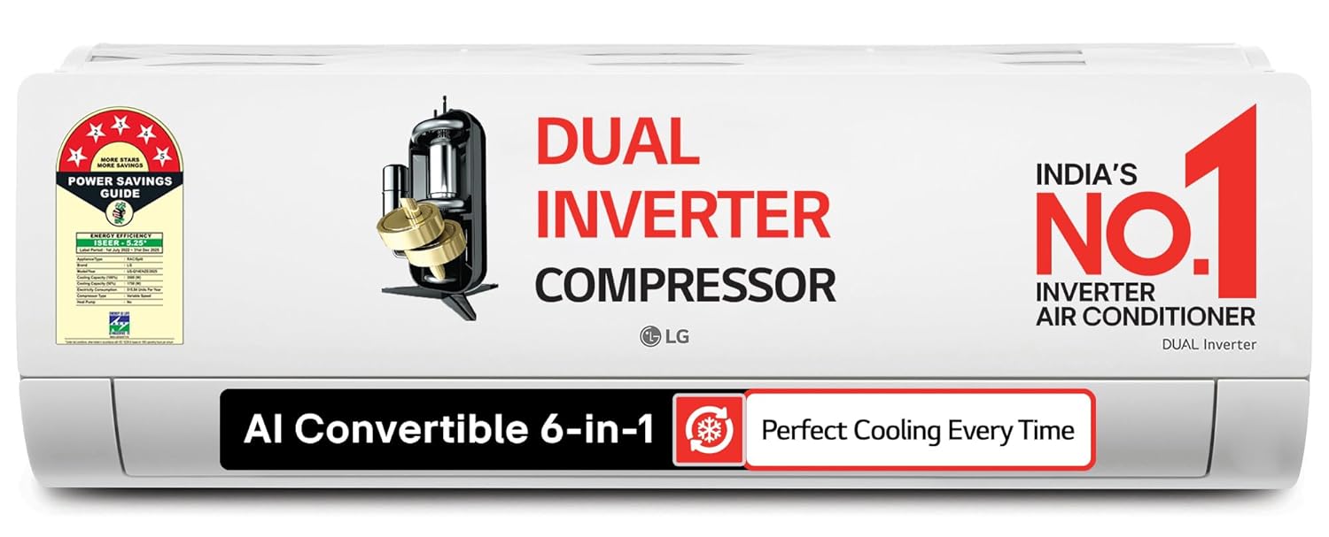 Lg 1.5 Ton 5 Star Dual Inverter Split Ac (copper, Ai Convertible 6-in-1, Viraat Mode, Faster Cooling & Energy Saving, 4 Way Swing, Hd Filter with Anti-virus Protection, Us-q19ynze3, White) - Digital Shop Now Lg 1.5 Ton 5 Star Dual Inverter Split Ac (copper, Ai Convertible 6-in-1, Viraat Mode, Faster Cooling & Energy Saving, 4 Way Swing, Hd Filter with Anti-virus Protection, Us-q19ynze3, White)
