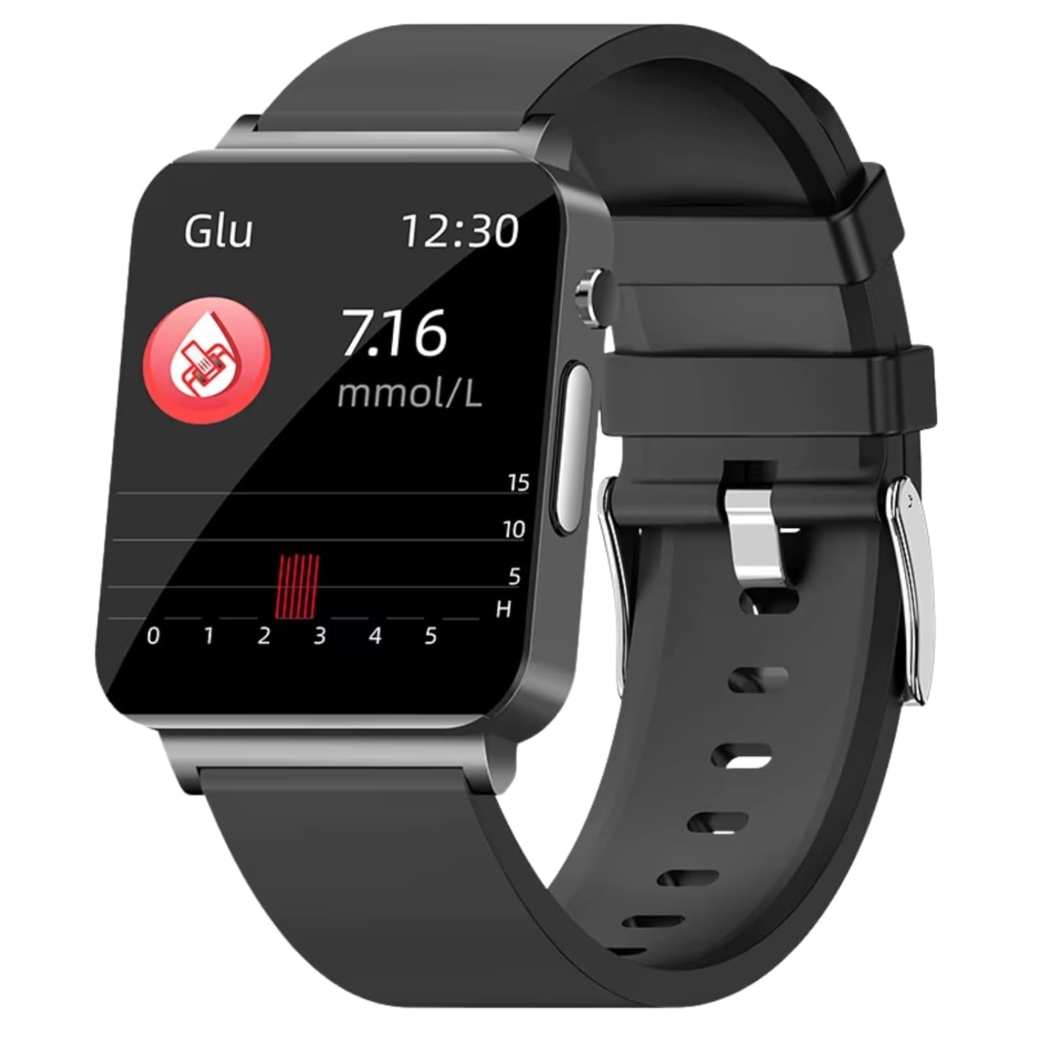 Smart Watch with Blood Glucose Monitor, Ppg Ecg Health Tracking, Heart Rate Spo2 Monitor, 1.3-inch Touch Display, Black Silicon Band, Waterproof Fitness Tracker for Men Women