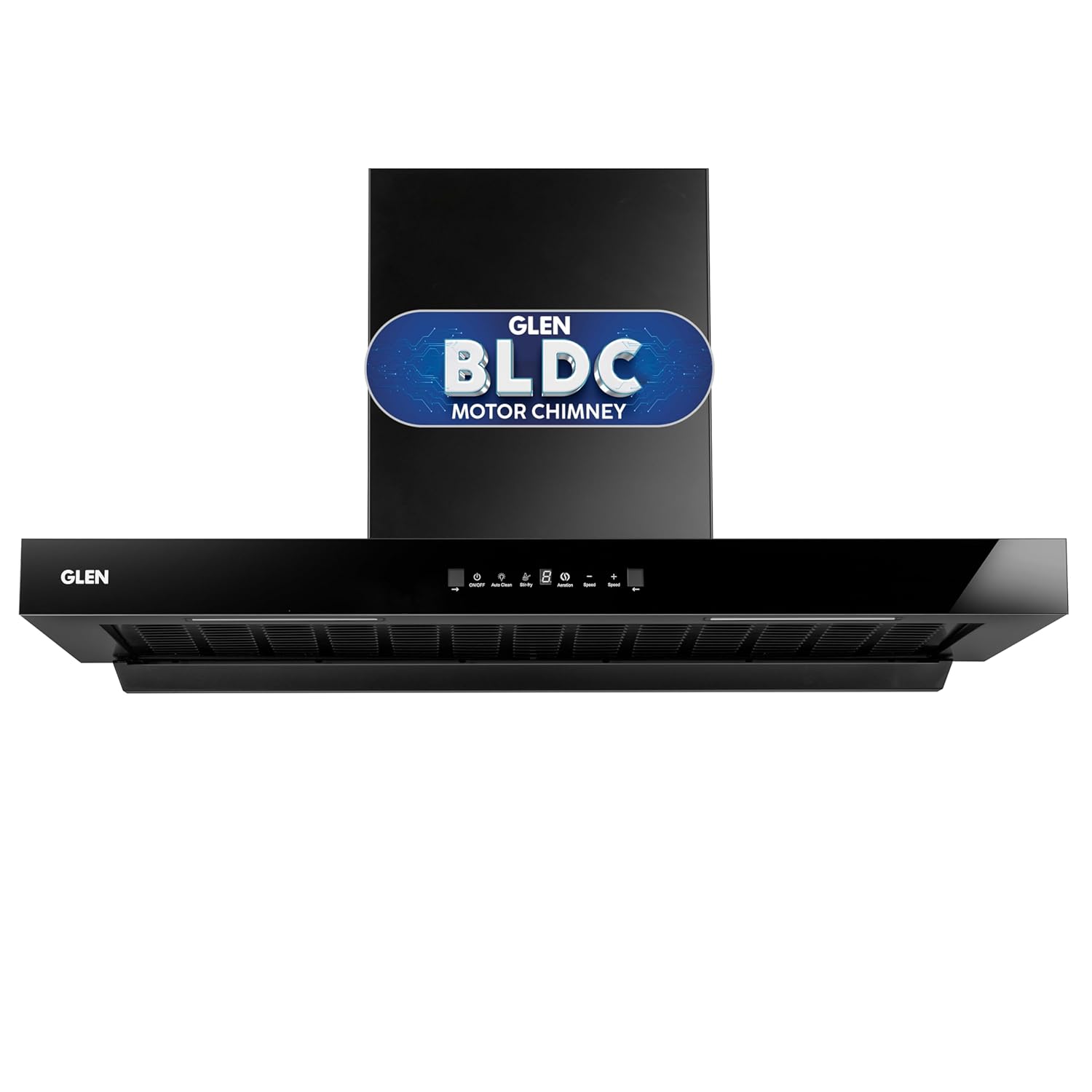 Glen 90cm 1400 M³/hr Bldc T- Shape Kitchen Chimney| Intelligent Auto Clean|aeration | Filterless|(hood Selena Bldc 90,touch & Gesture Control,black)