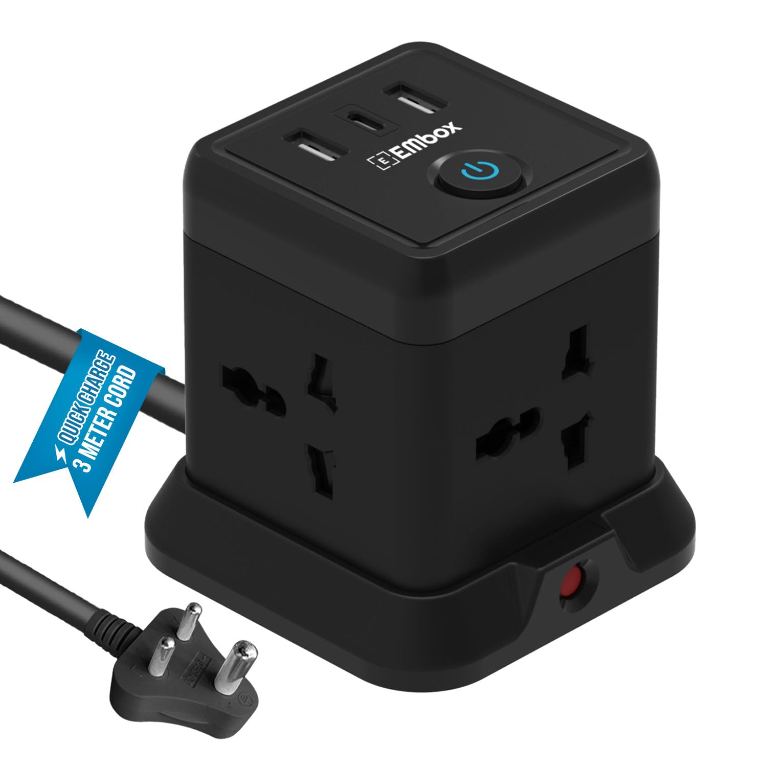 Embox Cube Extension Board with Usb Port Universal Sockets and Usb (2.4 A) (qc 3.0) Extension Board with Switches Overload Protector, Indicator, 3 Meter Extension Cord - Digital Shop Now Embox Cube Extension Board with Usb Port Universal Sockets and Usb (2.4 A) (qc 3.0) Extension Board with Switches Overload Protector, Indicator, 3 Meter Extension Cord