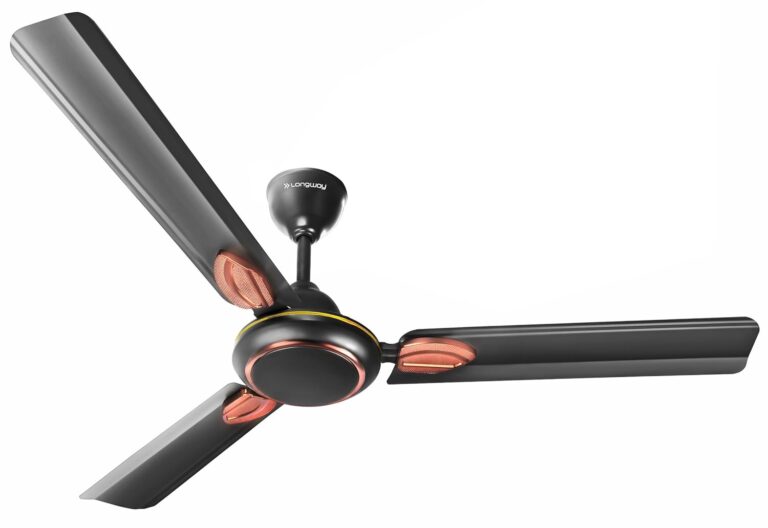 LONGWAY Kiger P1 1200 mm/48 inch Ultra High Speed 3 Blade Anti-Dust Decorative Star Rated Ceiling Fan (Smoked Brown, Pack of 1).