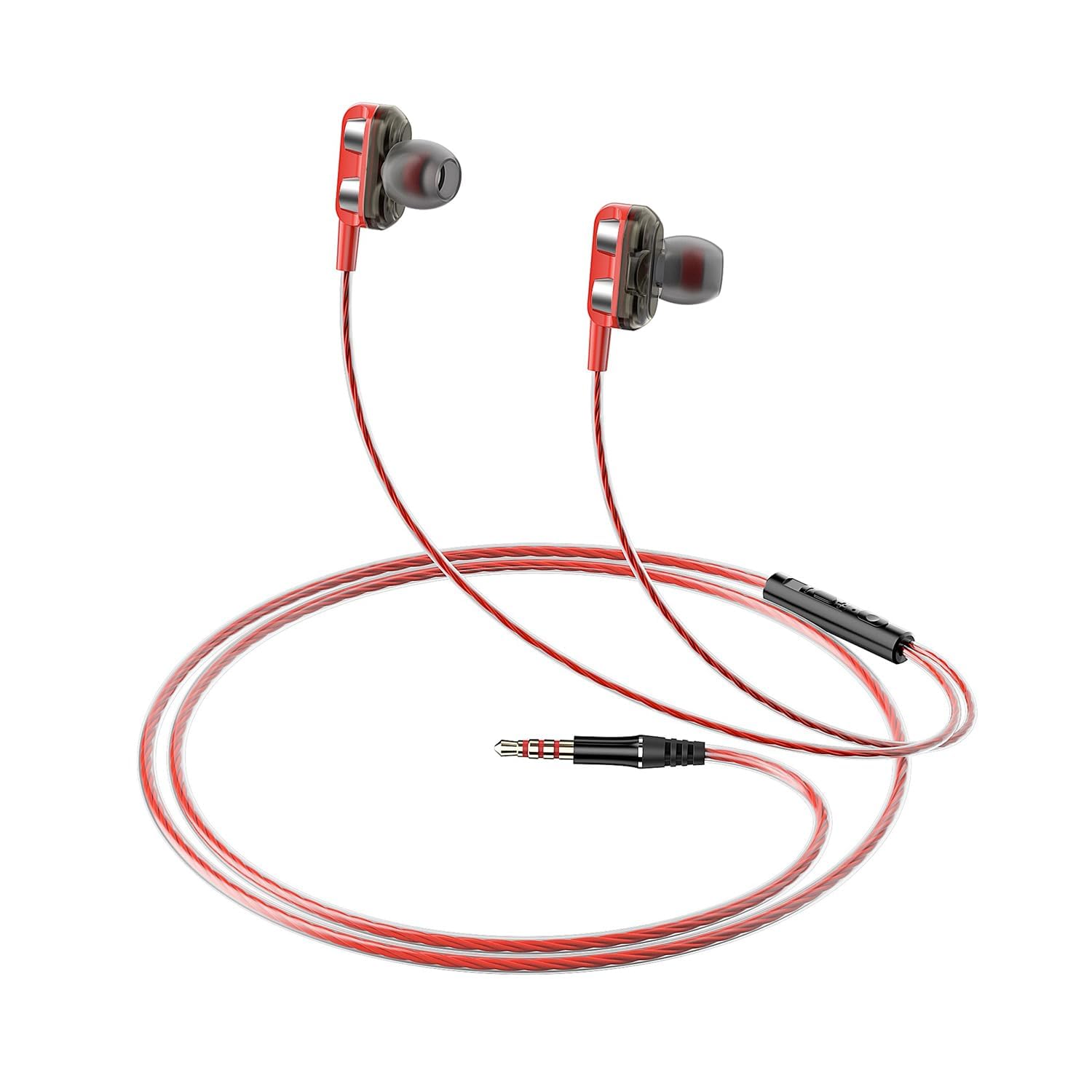 Amazon Basics In-ear Wired Earphones with 9 Mm Dual Drivers, In-line Mic, Powerful Bass, Noise Isolation, 3.5 Mm Audio Jack (black and Red)