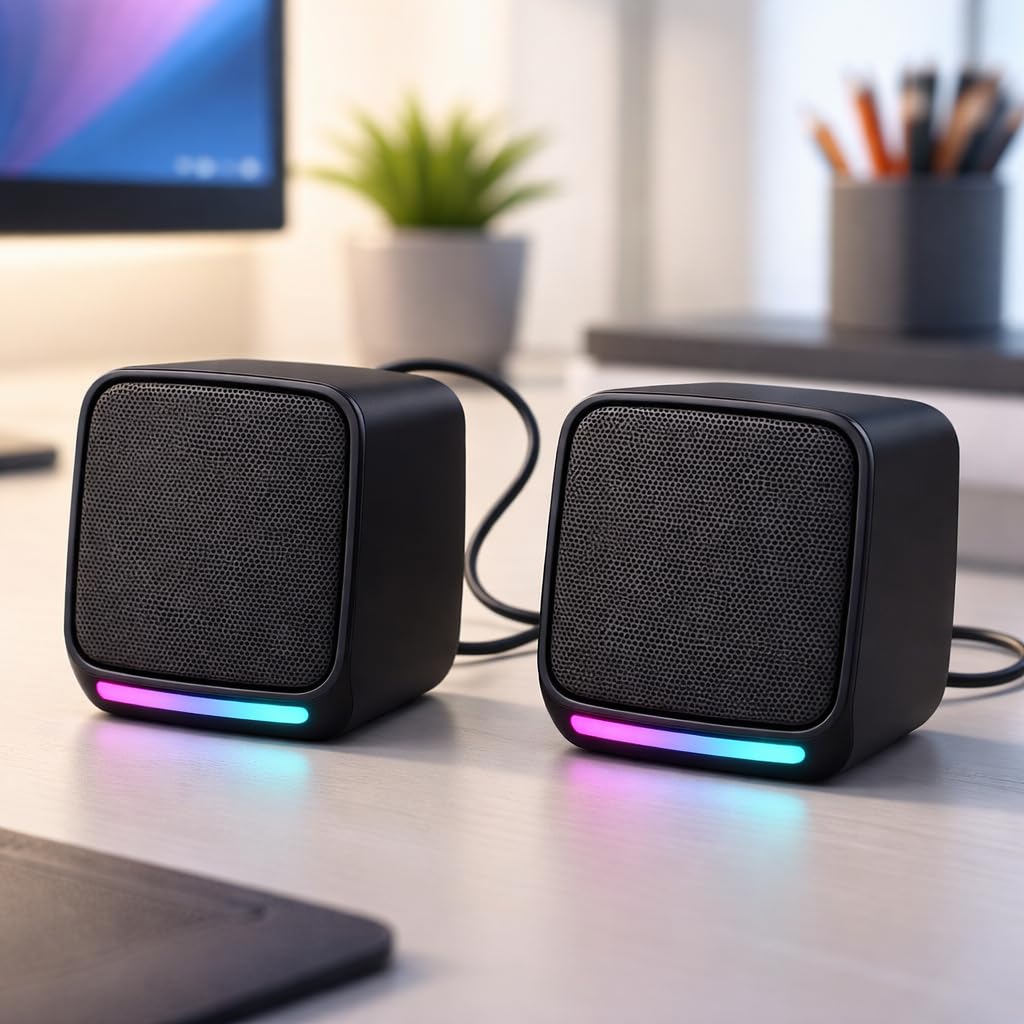 Usb Computer Speakers – 6w Stereo Sound with Multicolor Led Lights | Usb Powered Pc Speakers with Aux & Volume Control for Laptop, Desktop, and Monitor