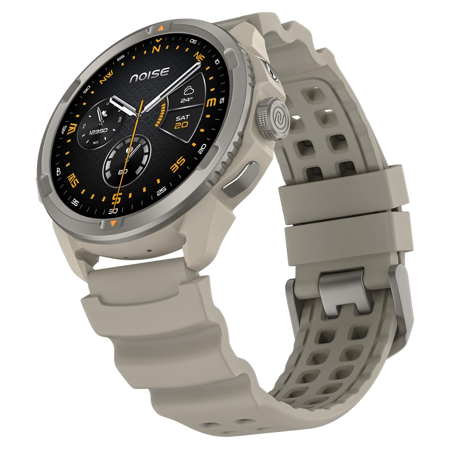 Noise Endeavour Pro Outdoor Rugged Military Smart Watch, Titanium Alloy Bezel, Dual-band Gps, 164ft Water Resistance, 28 Days Battery on Standby, Ai Companion, for Ios & Android (driftstone Beige)