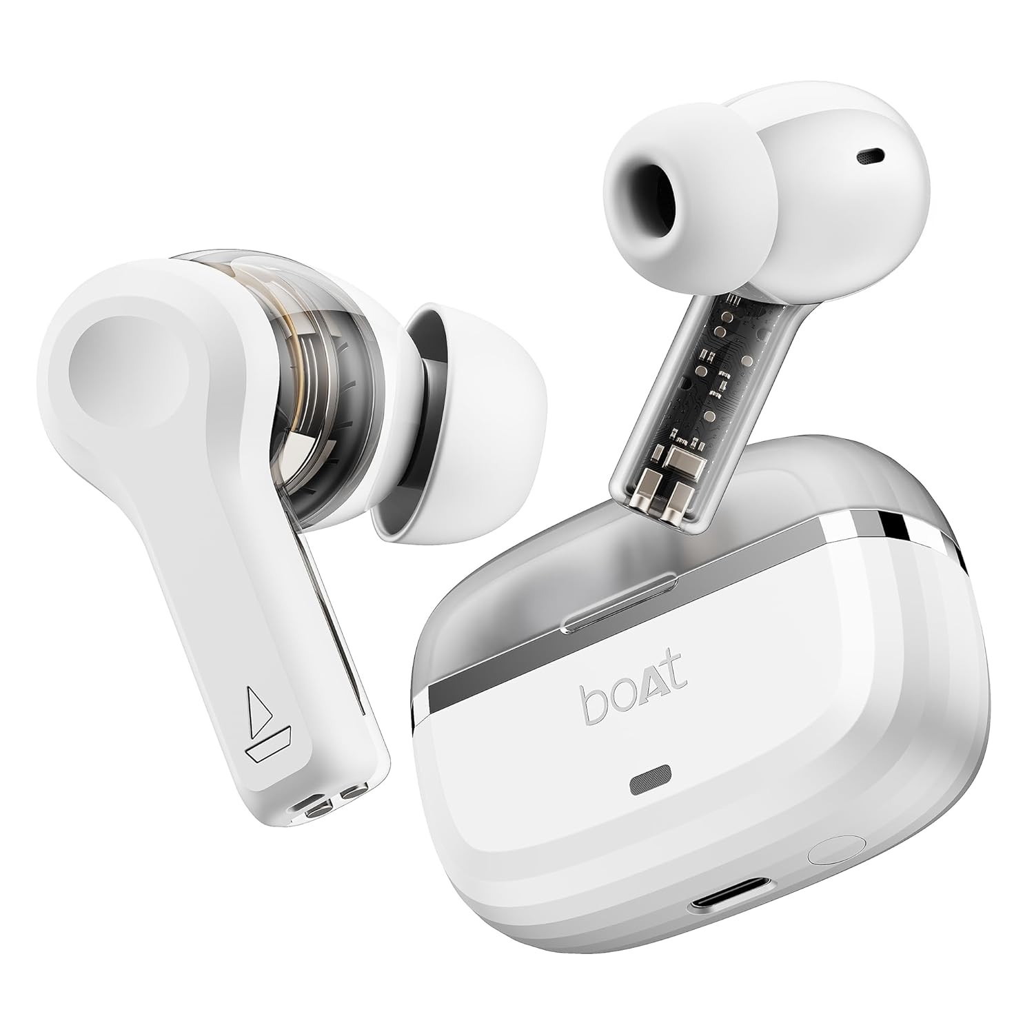 Boat Nirvana Space, 360 Spatial Audio, Active Noise Cancellation (~32db), 100hrs Battery,4mics Enx, Fast Charge, V5.3 Bluetooth Tws in Ear Earbuds Wireless Earphones with Mic (celestial White)