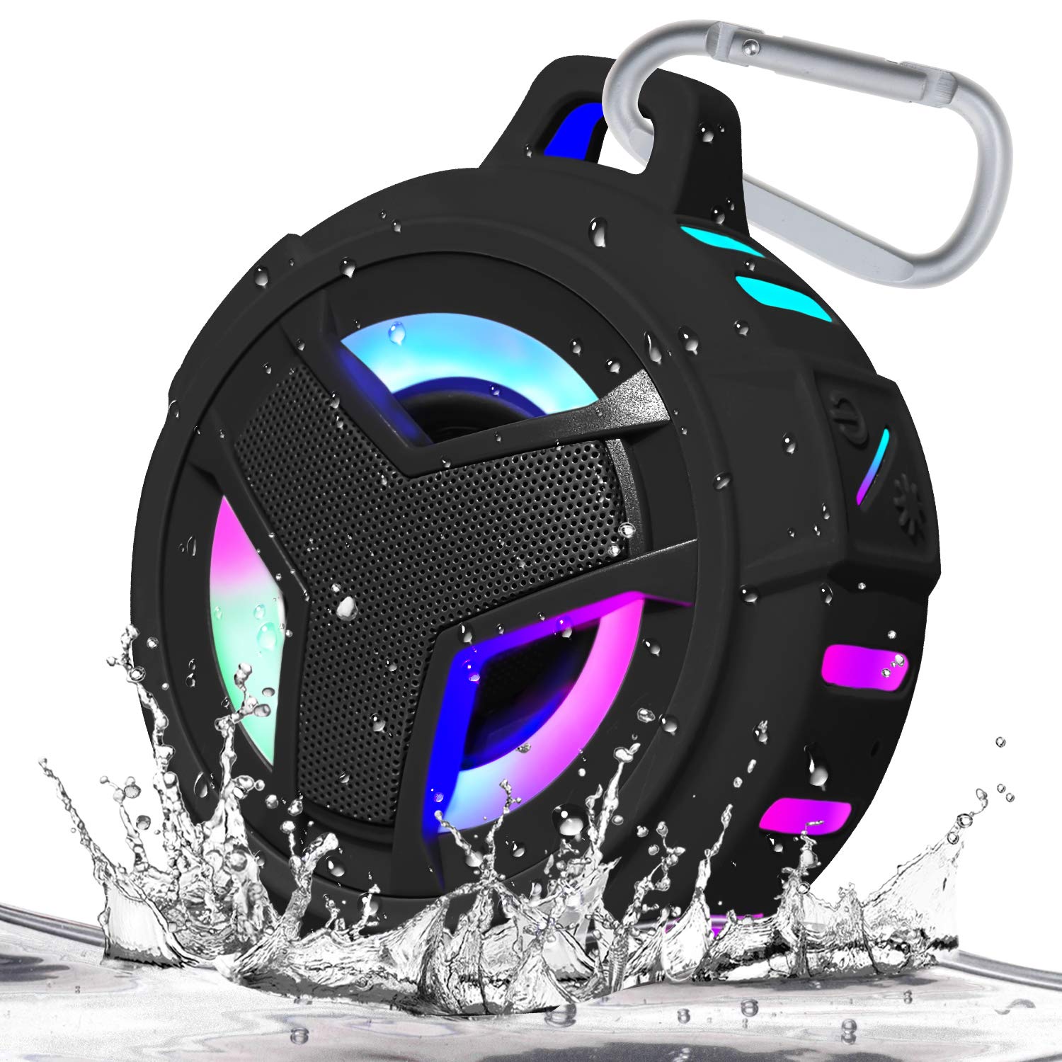 Eboda Bluetooth Shower Speaker, Portable Bluetooth Speakers, Ip67 Waterproof Speaker with Led Light, Floating, 2000mah, True Wireless Stereo for Kayak, Beach, Gifts for Unisex -black