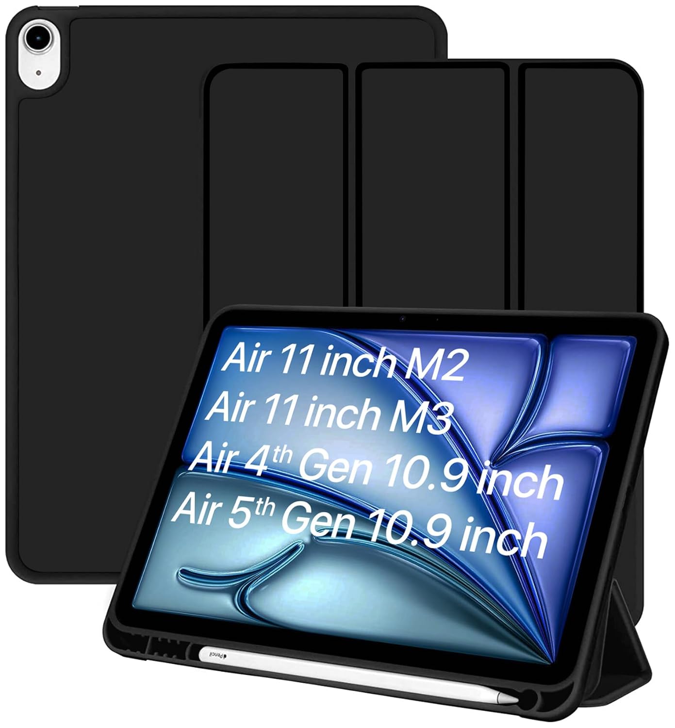Robustrion Case Cover for Ipad Air 11 Inch Cover M3 / M2 / Ipad Air 5th Generation Cover/ipad Air 4th Generation with [pencil Holder] for Ipad Air 11 Inch M3 M2 6th 7th Gen/air 4 5 10.9" - Black