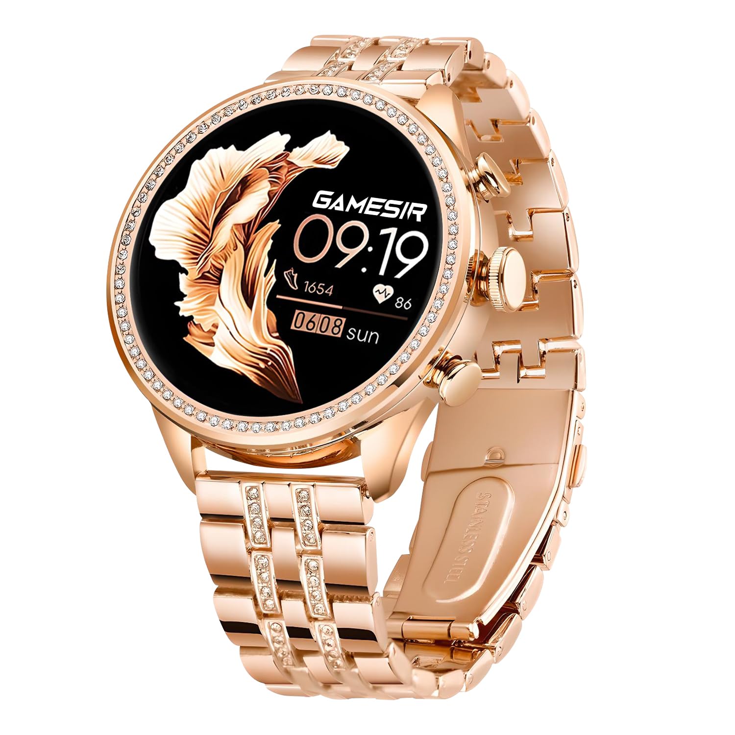 Gamesir Premium Luxurious Gen 9 Smartwatch, Hd Display Gold Metal Strap & Activity Tracker, Bluetooth Calling, Customizable Watch Faces, Water Resistant Smartwatch for Women & Girls(rose Gold)