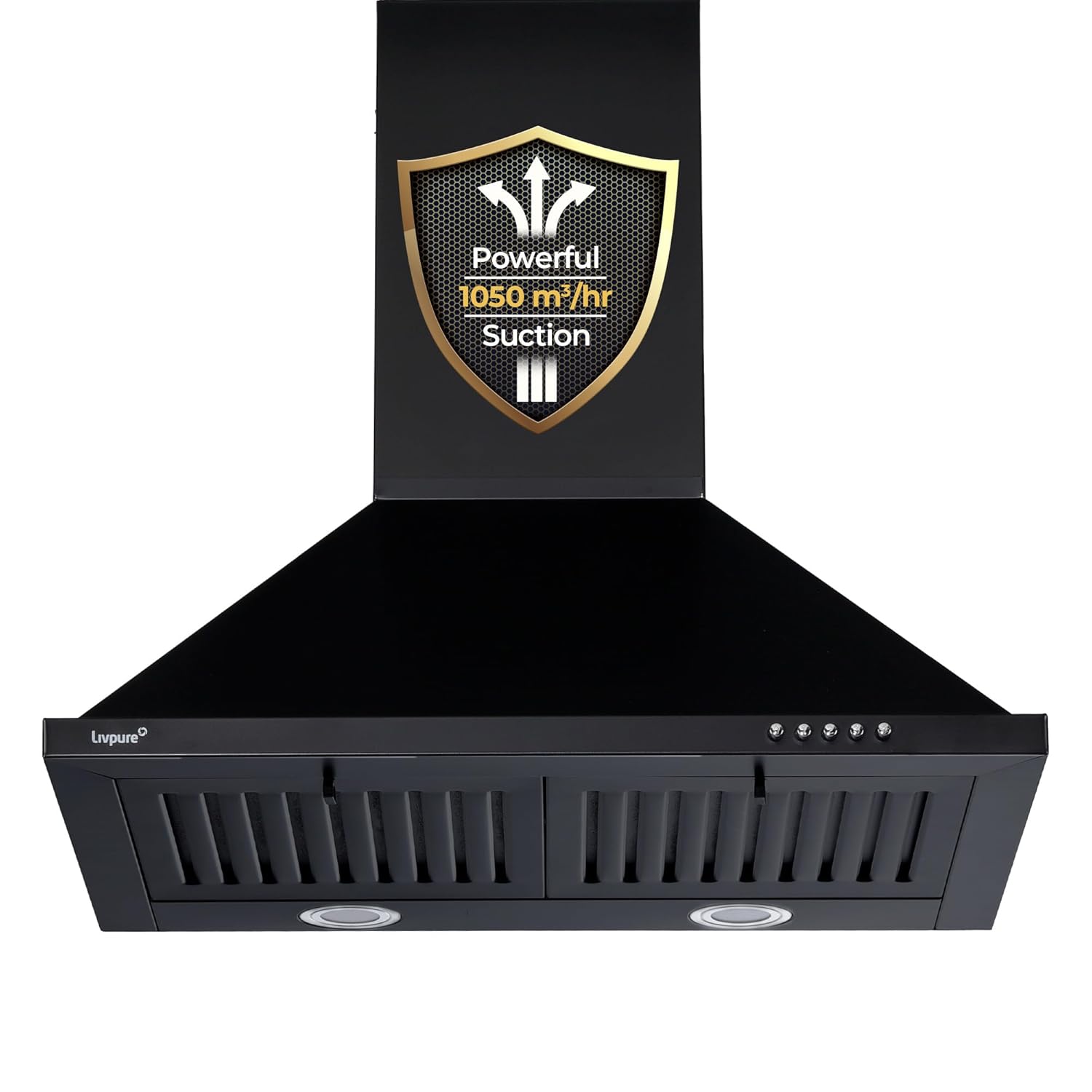 Livpure Alder Neo 60 Cm 1050 M3/hr Pyramid Kitchen Chimney with Elegant Look, Double Baffle Filter, Push Button, Dual Led Lamps (black) |5 Years Warranty on Motor,1 Year Comprehensive) by Livpure