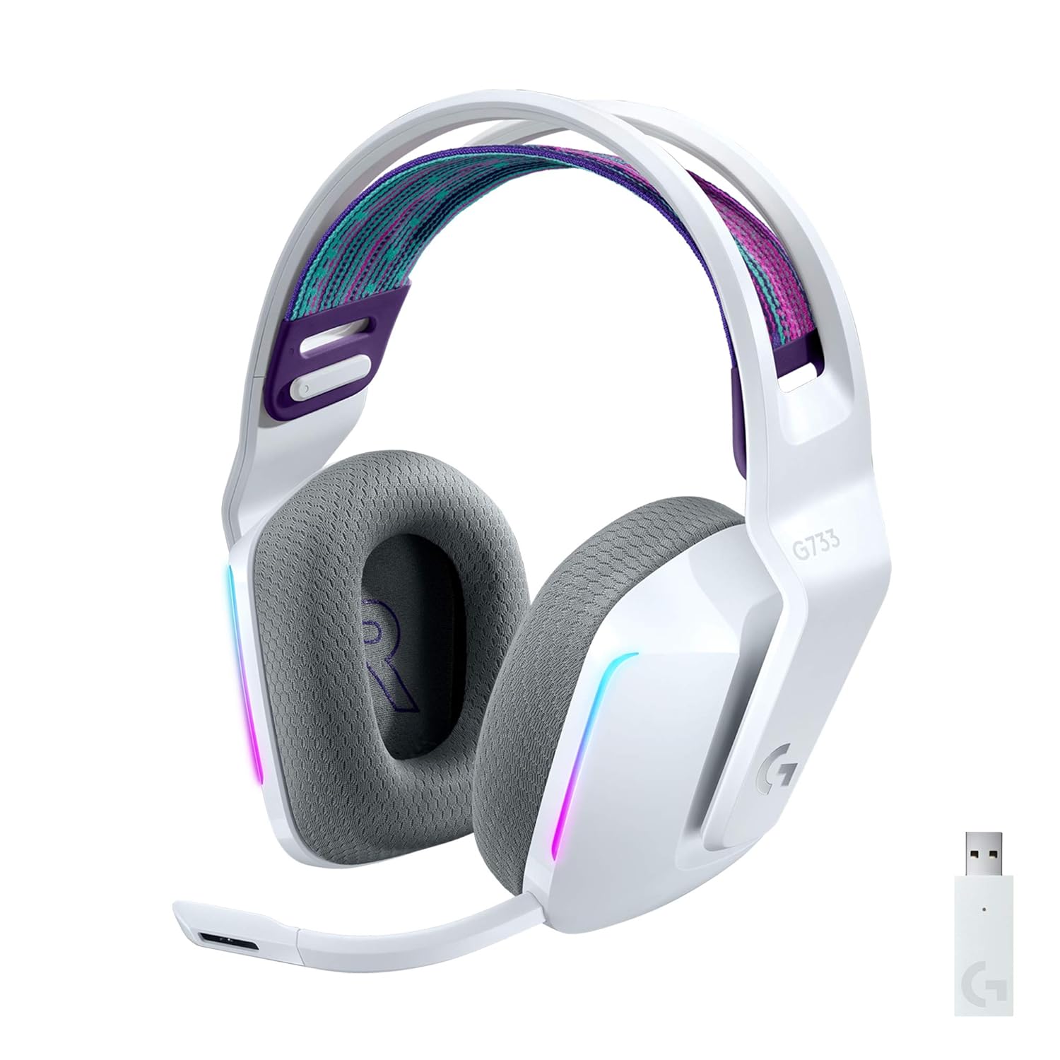 Logitech G733 Lightspeed Wireless Gaming Headset with Suspension Headband, Lightsync Rgb, Blue Vo!ce Mic Technology and Pro-g Audio Drivers - White