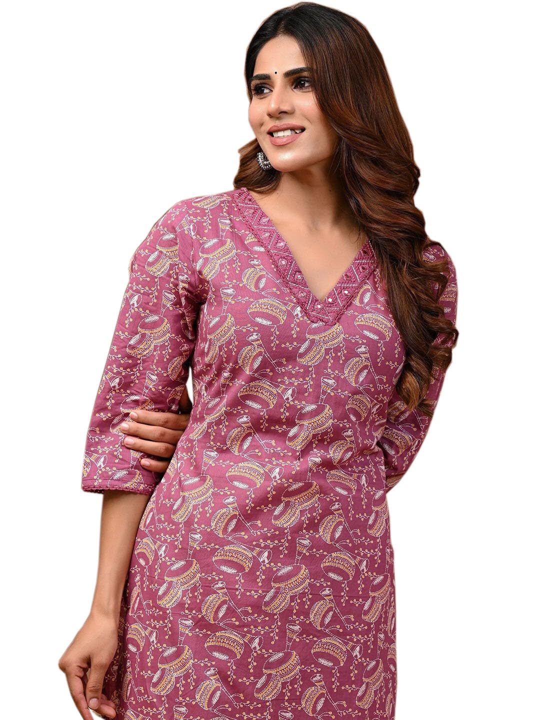 Firstrain Women Cotton Straight Printed Kurti | Soft Breathable Kurta for Office & Casual Use | Stylish Ethnic Long Kurta for Ladies | Trendy Festive & Regular Wear Cotton Kurti