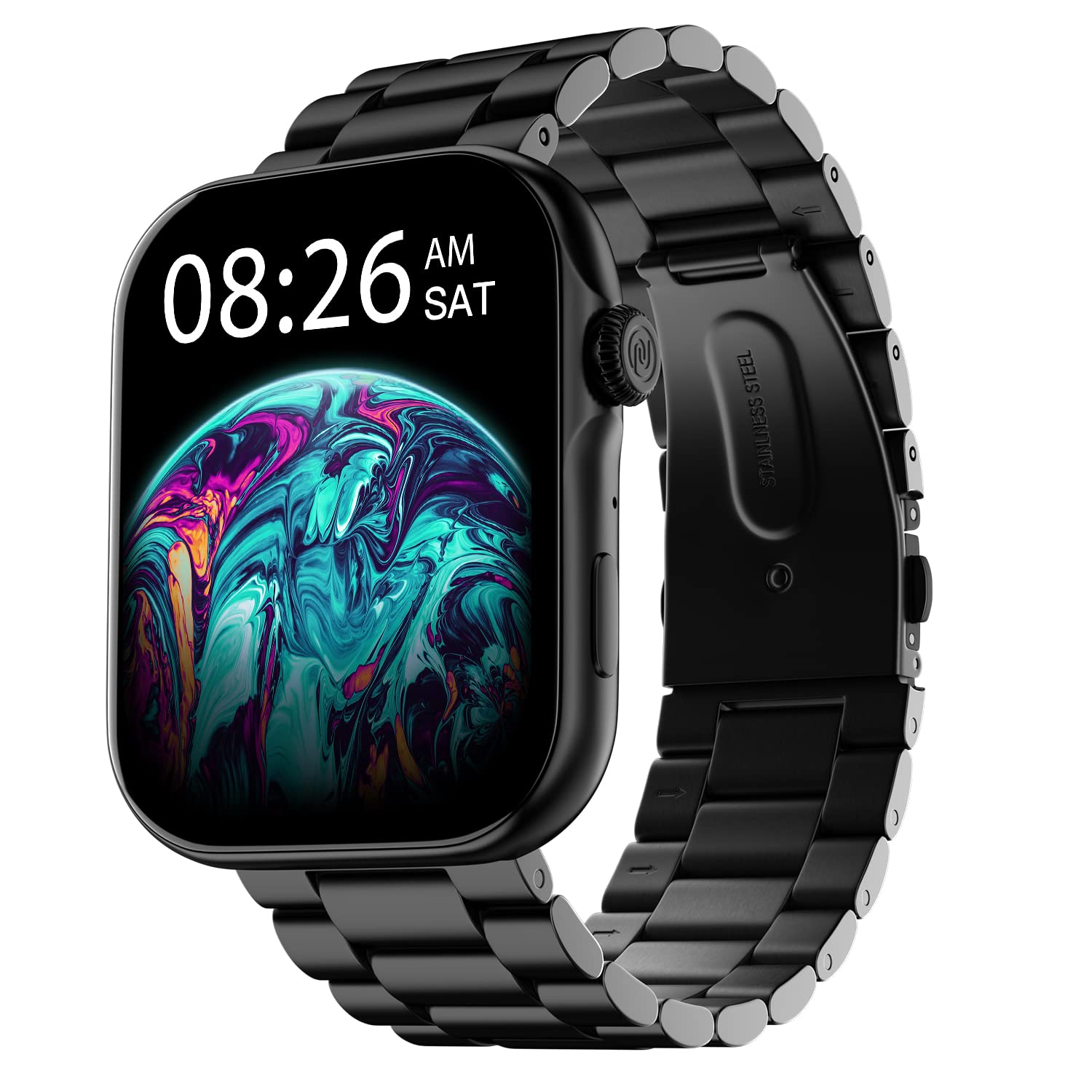 Noise Colorfit Ultra 3 Bluetooth Calling Smart Watch with Biggest 1.96" Amoled Display, Premium Metallic Build, Functional Crown, Gesture Control with Metallic Strap (jet Black: Elite Edition)