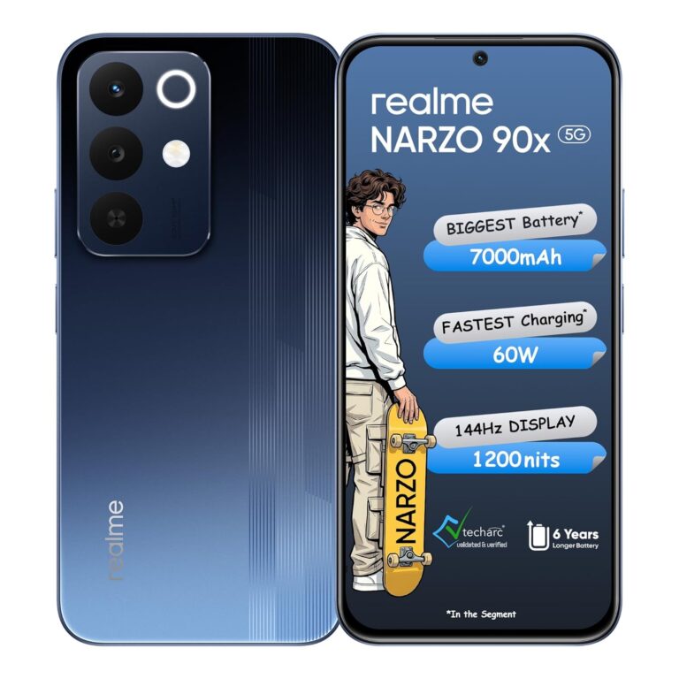 realme NARZO 90x 5G (Nitro Blue,6GB+128GB) | 7000mAh + 60W Biggest Battery & Fastest Charging in The Segment* | 144Hz Bright Display | Sony 50MP AI Rear Camera | AI Assist | 400% Ultra Boom Speaker