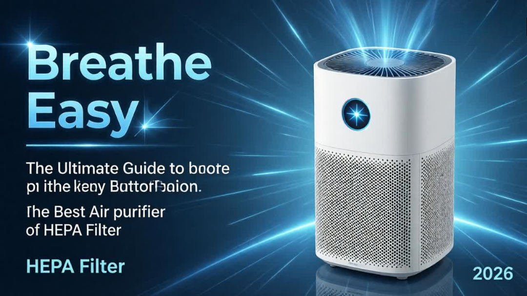 Sleek White Hepa Air Purifier Filtering Microscopic Dust and Pet Dander in a Modern Living Room.