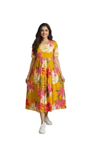 Summer Casual Wear Women Midi Dress | Floral Print Knee Length One Piece