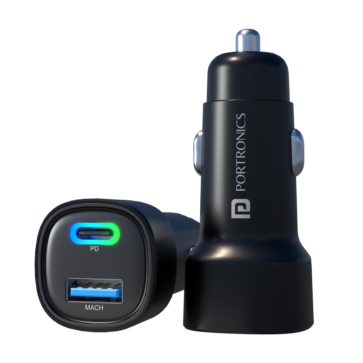 Portronics 80w Dual Output Fast Car Charger with Type-c Pd & Usb, Led Indicator, Charging Adapter Compatible with Cars for Iphone & Android Smartphone, Smartwatch, Earbud, Power Bank (black)