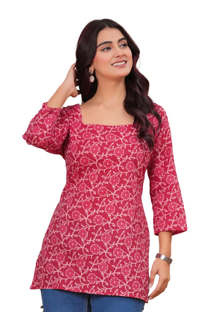 Women’s Pure Cotton Printed Straight Top I Stylish Short Kurta I Ethnic Kurti Top for Office & Casual Wear