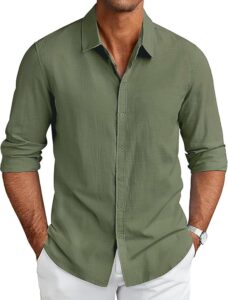 Cb-colebrook Men's Long Sleeve Button Down Shirts Casual Cotton Linen Shirts Summer Beach Shirt for Mens Top (available in Plus Size)